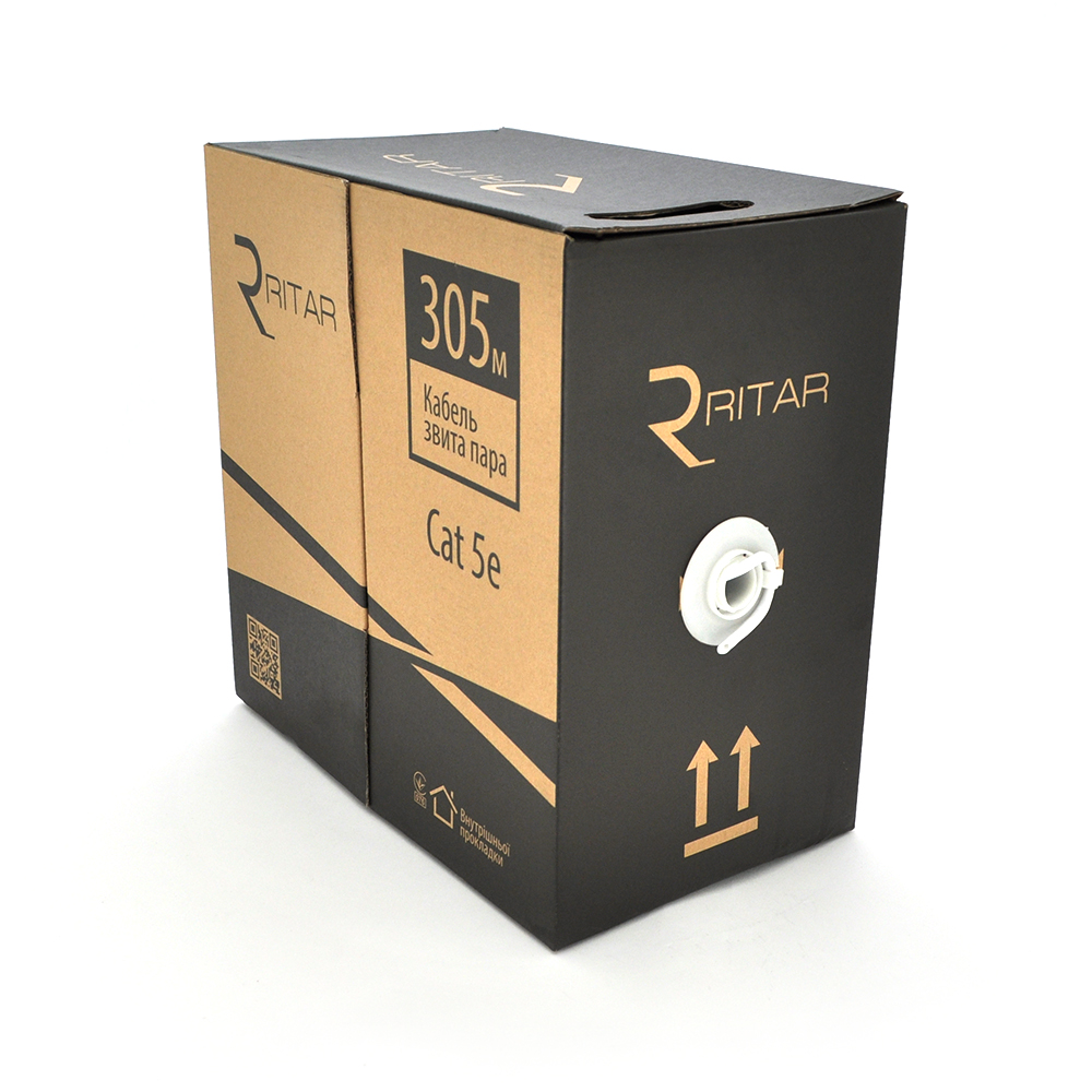 Кабель КВПЕ FTP (4*2*0.51) 4p 24 AWG, Ritar, (CCA), екран для внутр. робіт, 305м, Grey, Corton BOX (350x350x420), Q2 (Y-3492)