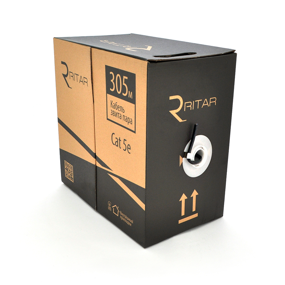 Кабель КНП UTP (4*2*0.51)4p 24 AWG, Ritar,(CCA), ізоляція ПВХ+ПЕ, для зовн.робіт, 305м, Black, Corton BOX(400x400x470) Q2 (Y-3495)