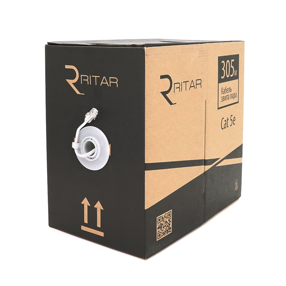 Кабел КВП UTP (2*2*0.5) 2p 24 AWG, Ritar, (CCA), для внутр. робіт, 305м, White, Corton BOX (300x580x230), Q2 (Y-5057)