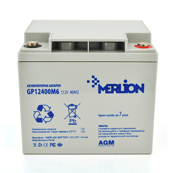 Акумуляторна батарея MERLION AGM GP12400M6 12 V 40 Ah ( 196 x 165 x 175  ), 11.9 kg, Grey, Q1/96 (Y-6016)