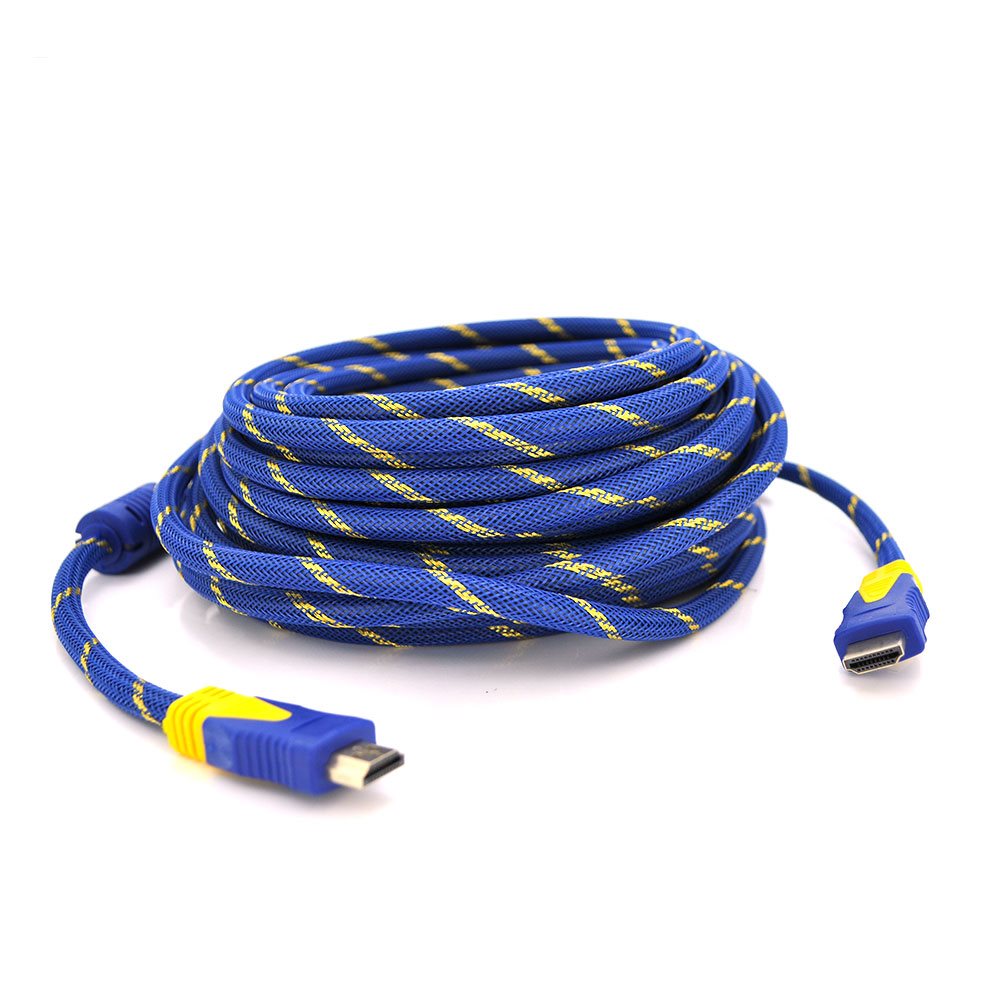 Кабель HDMI-HDMI 15m, v1.4, OD-8.0mm, 2 фільтра, обплетення, круглий Blue / Gold, коннектор Blue/Gold, (Пакет) Q25 (Y-6920)