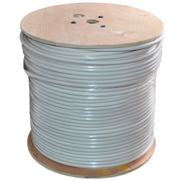 Кабель коаксіальний з живленням RITAR W305-RG690 + 2x0.5mm, 1,02 мм.CU, 64x0.12m CCA жовтий екран, 75 Ом, FPE, оболонка 6,91мм білий PVC, котушка 305м Q1 (Y-11554)