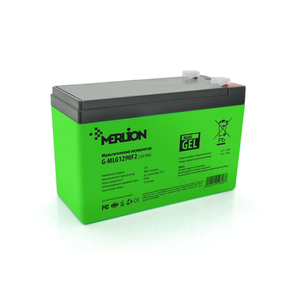 Акумуляторна батарея MERLION G-MLG1290F2 12 V 9,0 Ah ( 150 x 65 x 95 (100) ) Green Q10/420 (Y-12648)