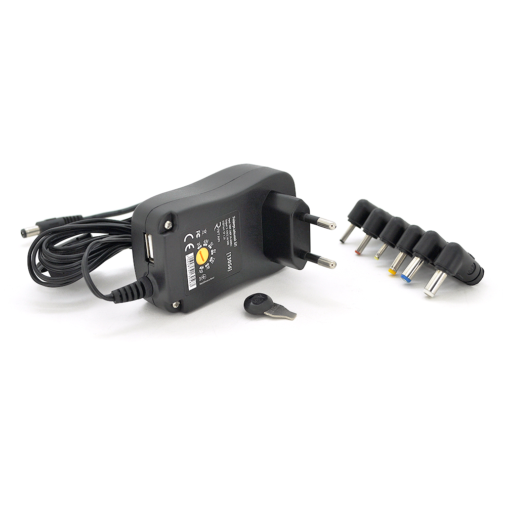 Універсальний БП Input 100V-240V 50-60Mhz, Output :3V-12V-2.1A 30W, 6 Г-подібних роз'ємів 2.35*0.75/ 3.0*1.1/3.5*1.35/4.0*1.7 /5.5 (Y-13056)