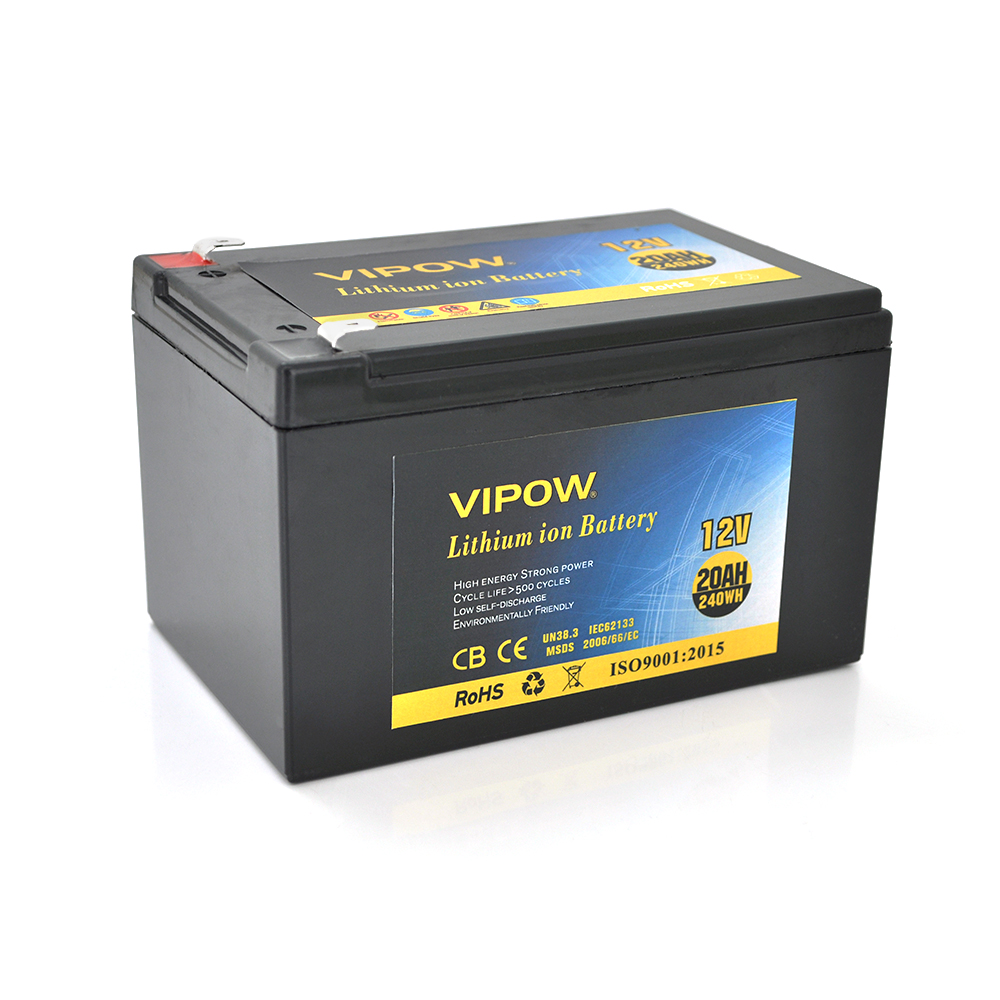 Акумуляторна батарея літієва Vipow 12 V 20Ah з елементами Li-ion 18650 з вбудованою ВМS платою, (3S10P) (151х98х95(101))мм (Y-18679)