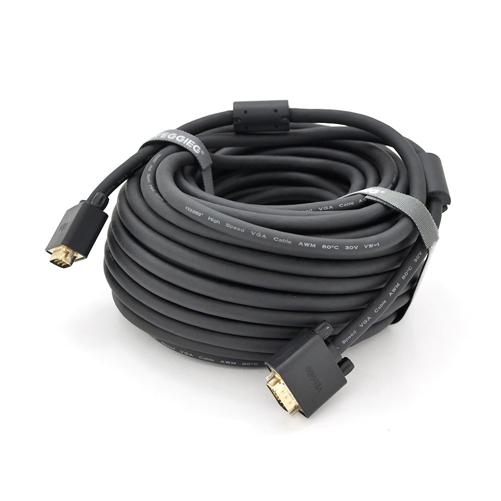 Кабель VEGGIEG VG-30 VGA 3 + 6, 30m, male to male (тато-тато), OD-8.0mm, 2 фериту, круглий Black, коннектор Gold, Box (Y-19699)