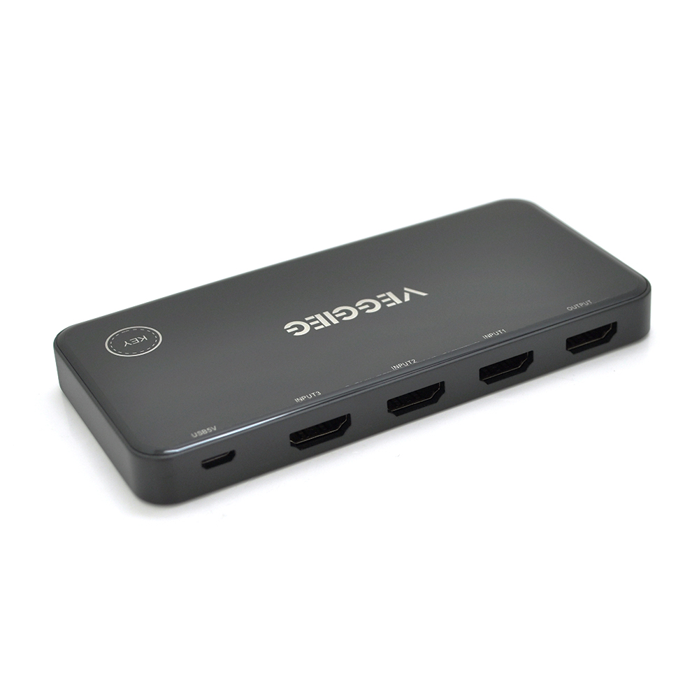 HDMI свіч VEGGIEG V-HD04 4k x 2k, 3 x 1 портів, з USB-кабелем і пультом дистанційного керування, Black, Blister (Y-19902)