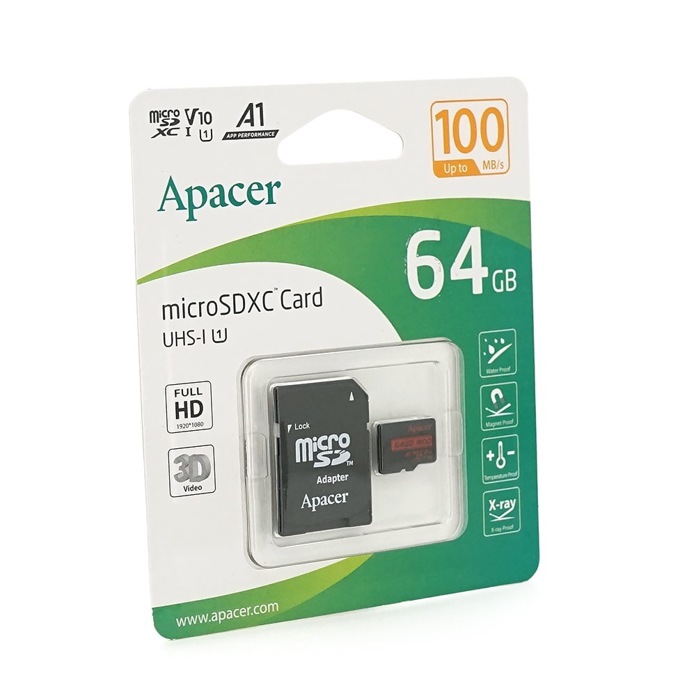 Карта пам'яті Apacer microSDHC Class 10 UHS-I, 64GB (Y-21205)