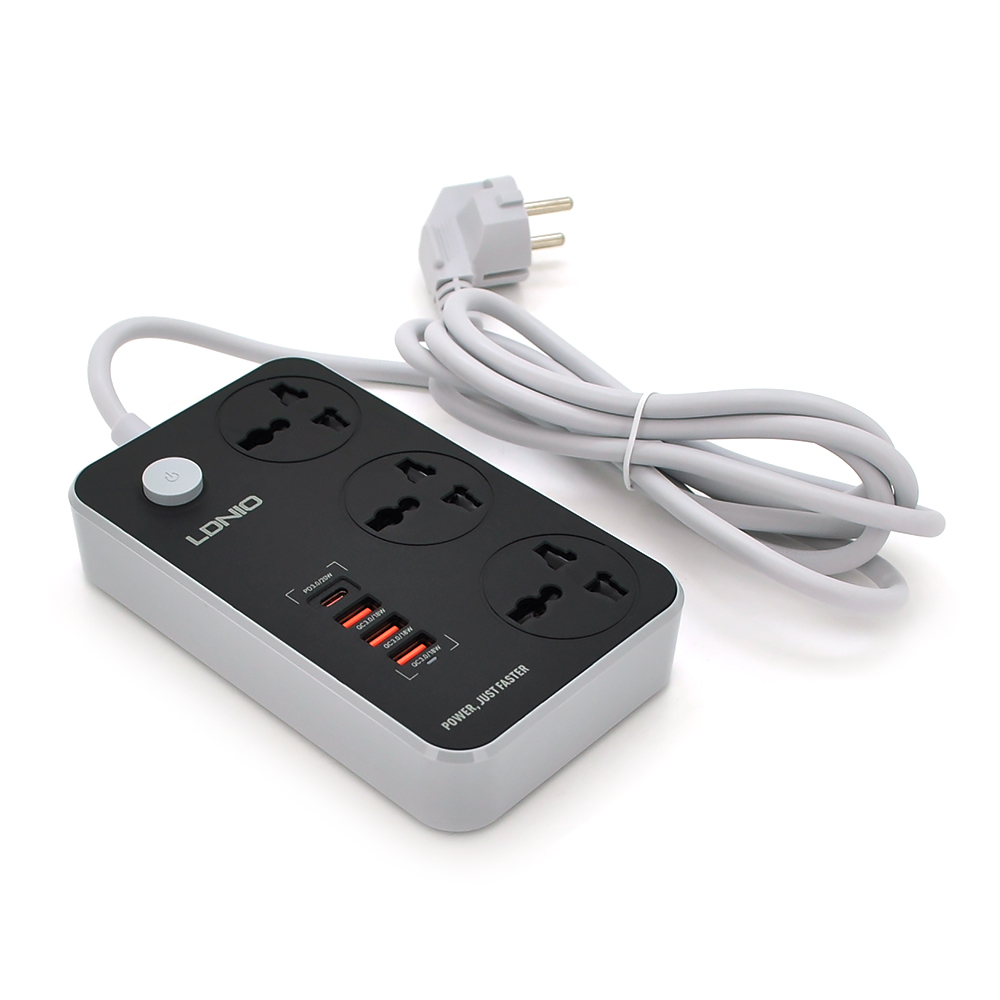 Мережевий фільтр LDNIO SC3412, 3 Розетки + 4 USB, 2 м, перетин 3х0,75мм, Black, Box (Y-26909)