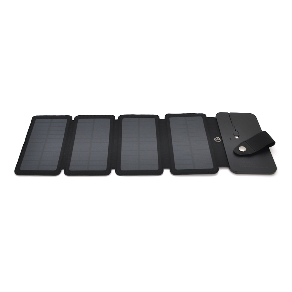 Solar panel 4 Foldings, built-in microUSB cable, Output: 5 /1 А(USB), plastic, Black, Corton box (Y-26932)