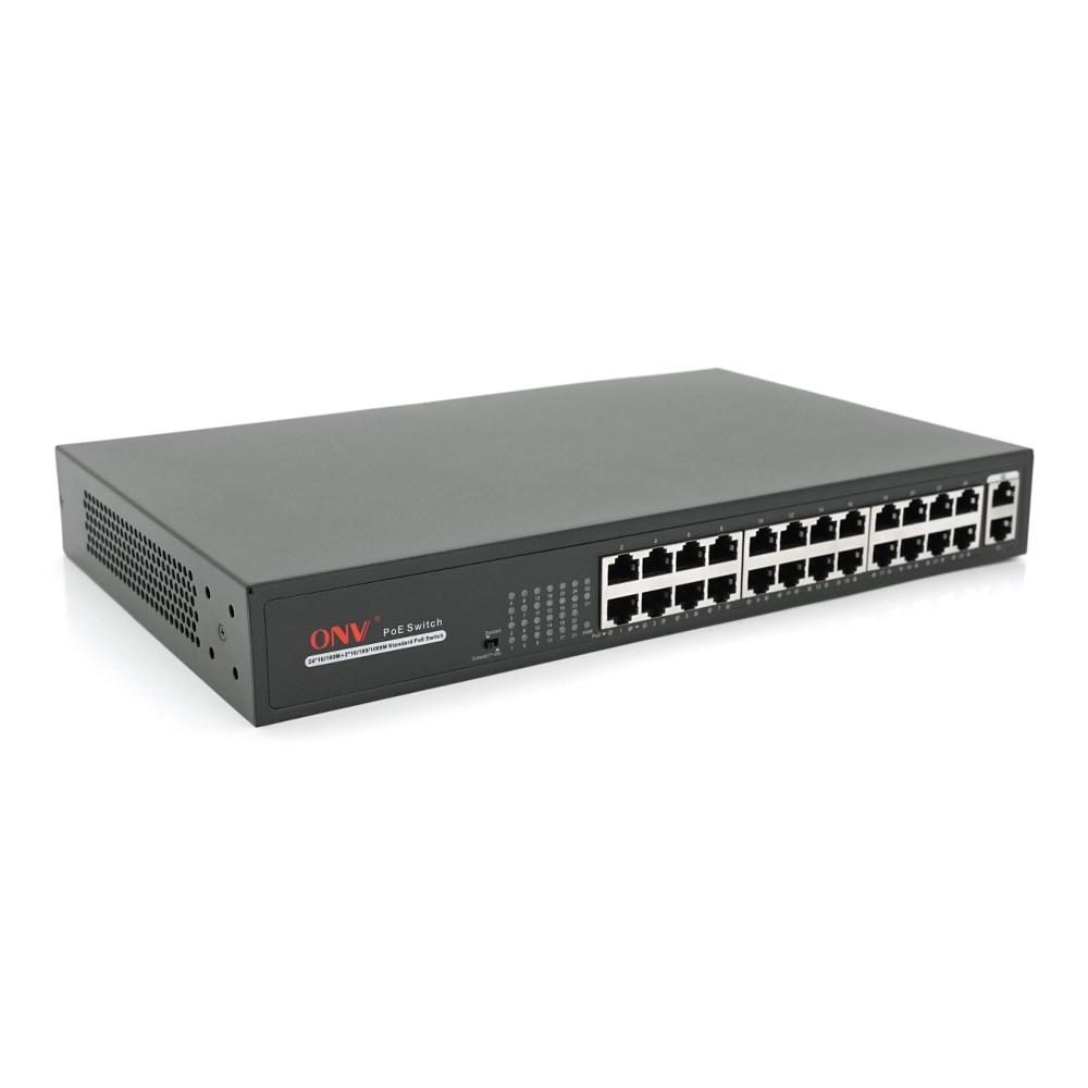 24х портовий PoE комутатор ONV-H1024PLS 24 порти РоЕ 100 Мбіт + 2 Uplink 1000 Мбіт, до 250м, IEEE802.3af/at, загальна потужність 200Вт (Y-27284)