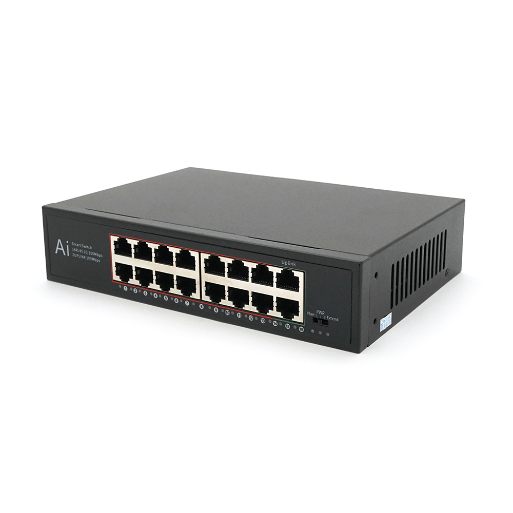 POE комутатор Merlion 14 POE 10/100+2 RJ45 10/100/1000+ вбудований блок живлення 52V 4.8A (Y-28290)