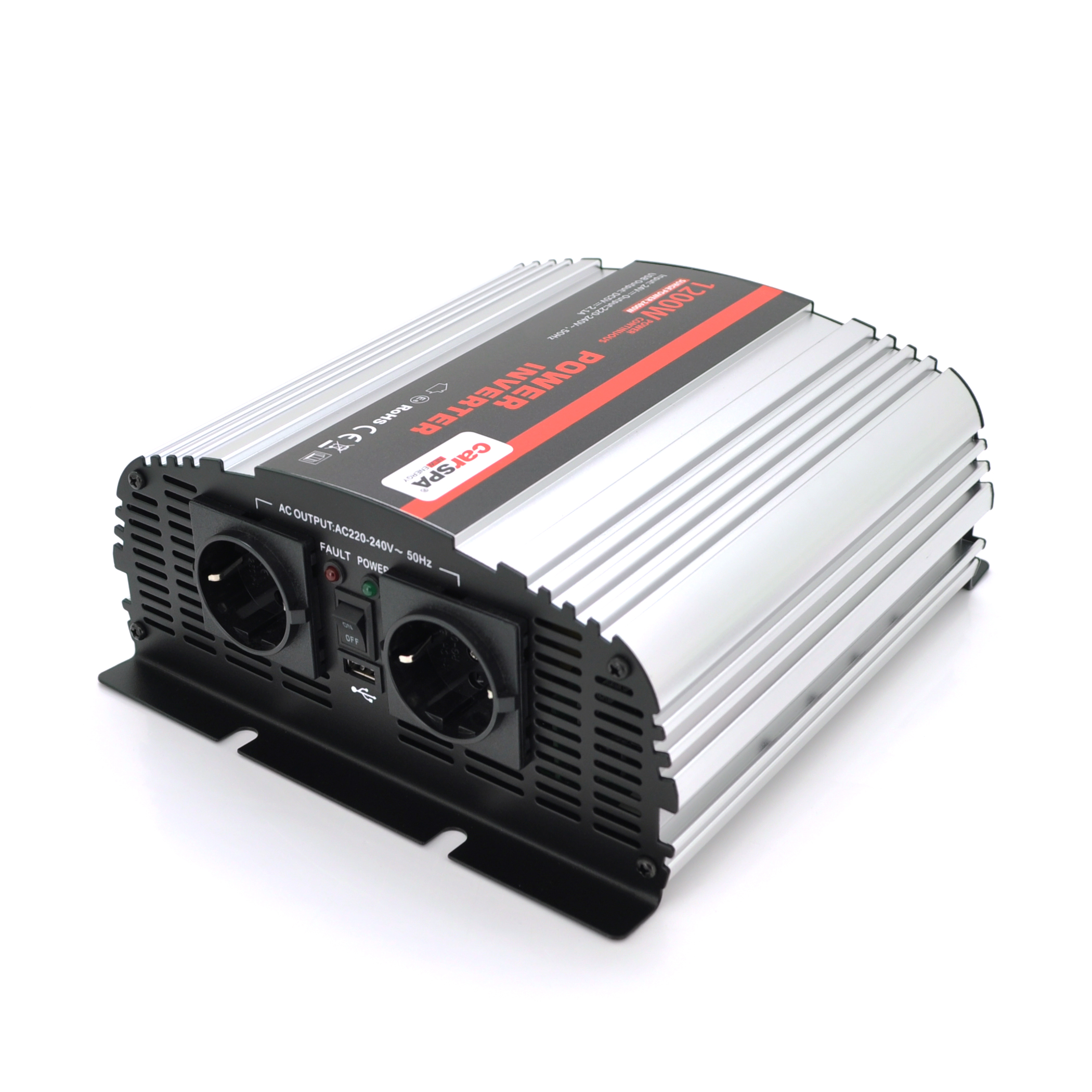 Інвертор напруги Carspa-1200-242 (1200Вт), 12/220V, approximated,  2Shuko, USB, клеми, Box Q4 (Y-28920)
