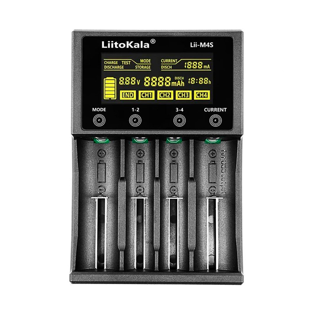 ЗП універсальний Liitokala Lii-M4S, 4 канала, 5V/Type-C, LED display, підтримуєLi-ion, 3.7V/1.2V AA/AAA 18650/26650/16340/14500/10440/18500 (Y-29715)