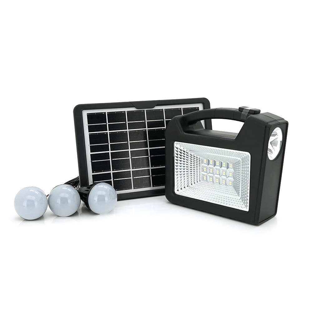 Переносний ліхтар GD-103+ Solar, 1+1 режим, 1+15Led, вбудований аккум-Powerbank 10000mAh, 2USB, 3 лампочки 3W, USB вихід, Black, Box (Y-32789)