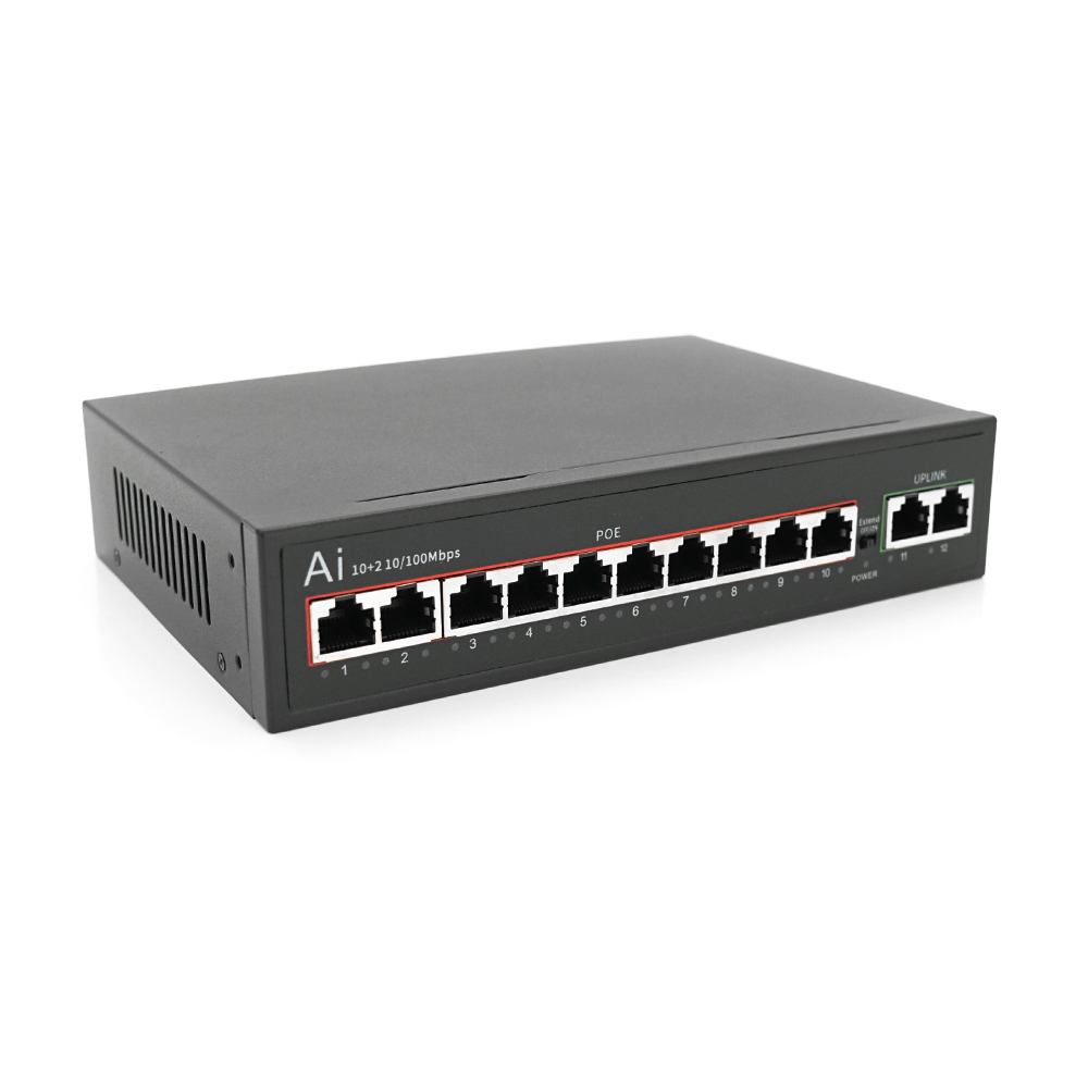 POE комутатор Merlion 10 POE 10/100 + 2 RJ45 10/100 вбудований блок живлення 52V 2.5A (Y-33517)