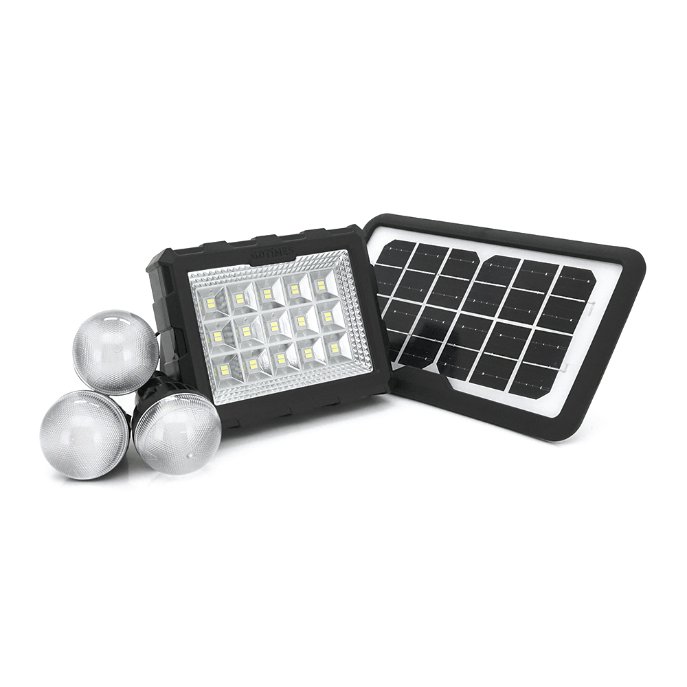 Переносний ліхтар GD-106+ Solar, 1+1 режим, вбудований аккум-Powerbank 10000mAh, 2USB, 3 лампочки 3W, USB вихід, Black, Box (Y-35178)