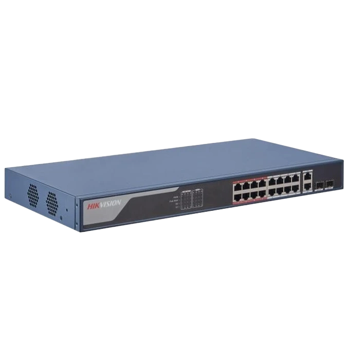16 портів керований POE комутатор Hikvision DS-3E1318P-EI(B) , 16x (100Мбіт/с)PoE + 2xBase-T(1000Мбіт/с) +2xSFP(1000Мбіт/с) (Y-39998)