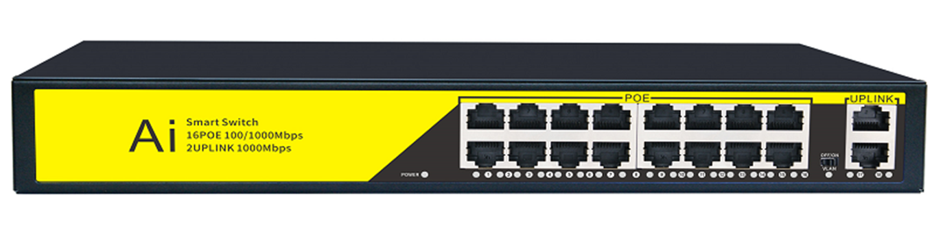 POE комутатор гігабітний Merlion 16 POE 10/100/1000 + 2 RJ45 10/100/1000 вбудований блок живлення 52V 4.8A (Y-41641)