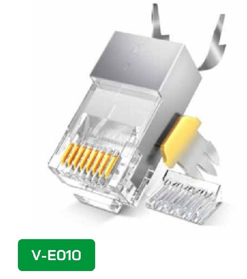 Конектор VEGGIEG V-E010 RJ-45 8P8C, Екранований двокомпонентний роз'єм, CAT7 10Gigabit Q25 (Y-43664)