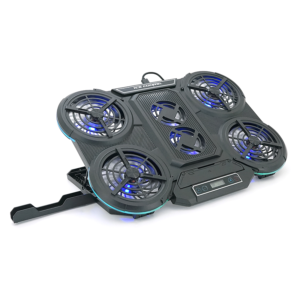 Підставка під ноутбук IceCoorel Q6, до17", fan4-100*15/2-70*15 мм, корпус пластик, 2 USB-порти + LCD display, 410x285x35mm, RGB-10 режимів, Box Q8 (Y-44045)