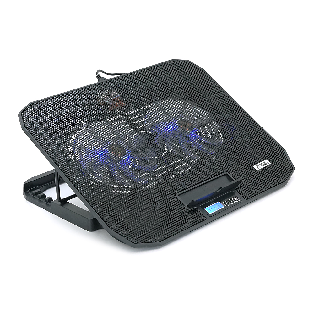Підставка під ноутбук IceCoorel N106L, 10-18", 2*125mm 1400±10% RPM, корпус пластик+алюміній, 2xUSB 2.0+LCD, 362x260x30 mm, Black, Box Q20 (Y-44048)