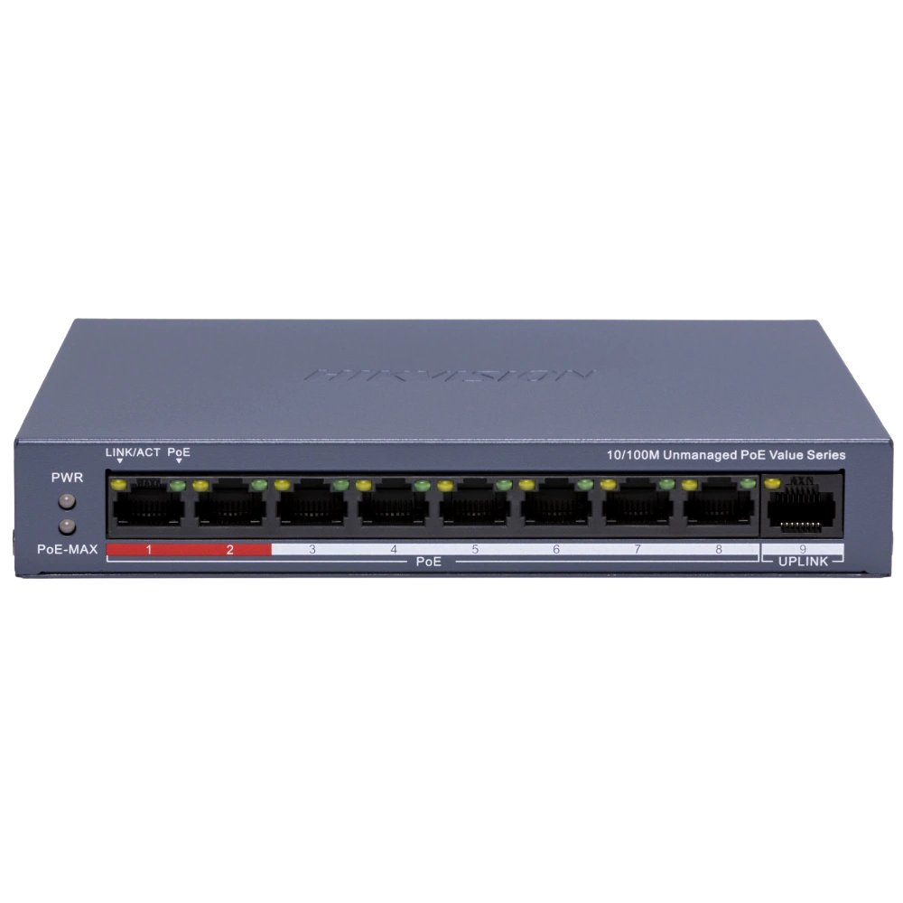 9-ти портовий POE комутатор Hikvision DS-3E0109P-E/M(C), 8xRJ45 (100M) PoE + 1x RJ45 (100M) (Y-44280)