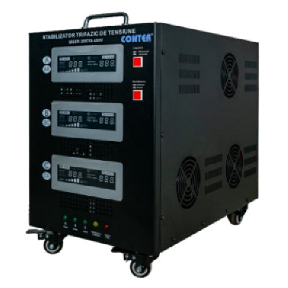 Стабілізатор напруги Conter MSER-30KVA/24KW-400V-V2 трифазний, сервопривід, монтажу підлоги, LED дисплей, діап225-450V, AC400±3%, колодка, 302x542x415 mm, 58kg (Y-45635)