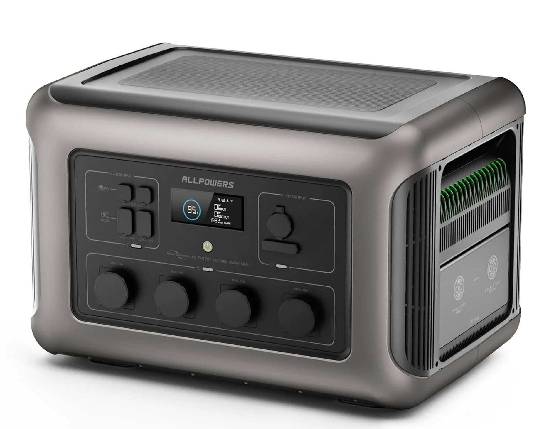 Power station ALLPOWERS R3500 APP Control, Wi-Fi, Bluetooth, 3500W, 3168Wh LiFePO4 3500Cycles, MPPT 2000w max, CAR port, DC12/24V, 4хAC 220V, 2xUSB-TYPE-C 200W, 2xUSB-A 18W, 2xUSB-A 36W, XT60, wireless 15W, Fast charge 60min, 530×360×345mm, 42kg (Y-45757)