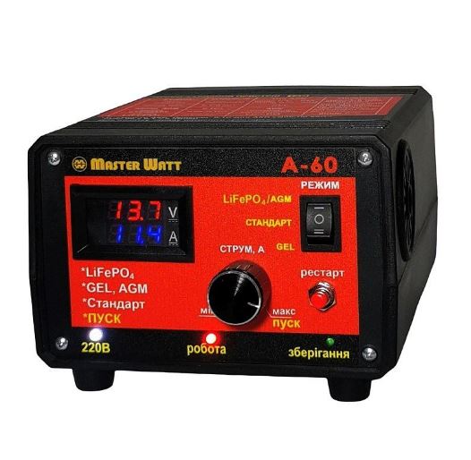 Пуско-зарядне ЗУ для LiFePO4 акумуляторів PZU А-60 12V (20-800Ah) (MF, AGM, GEL, CA/CA, LiFePO4) 60А, 160-245V (Y-46868)