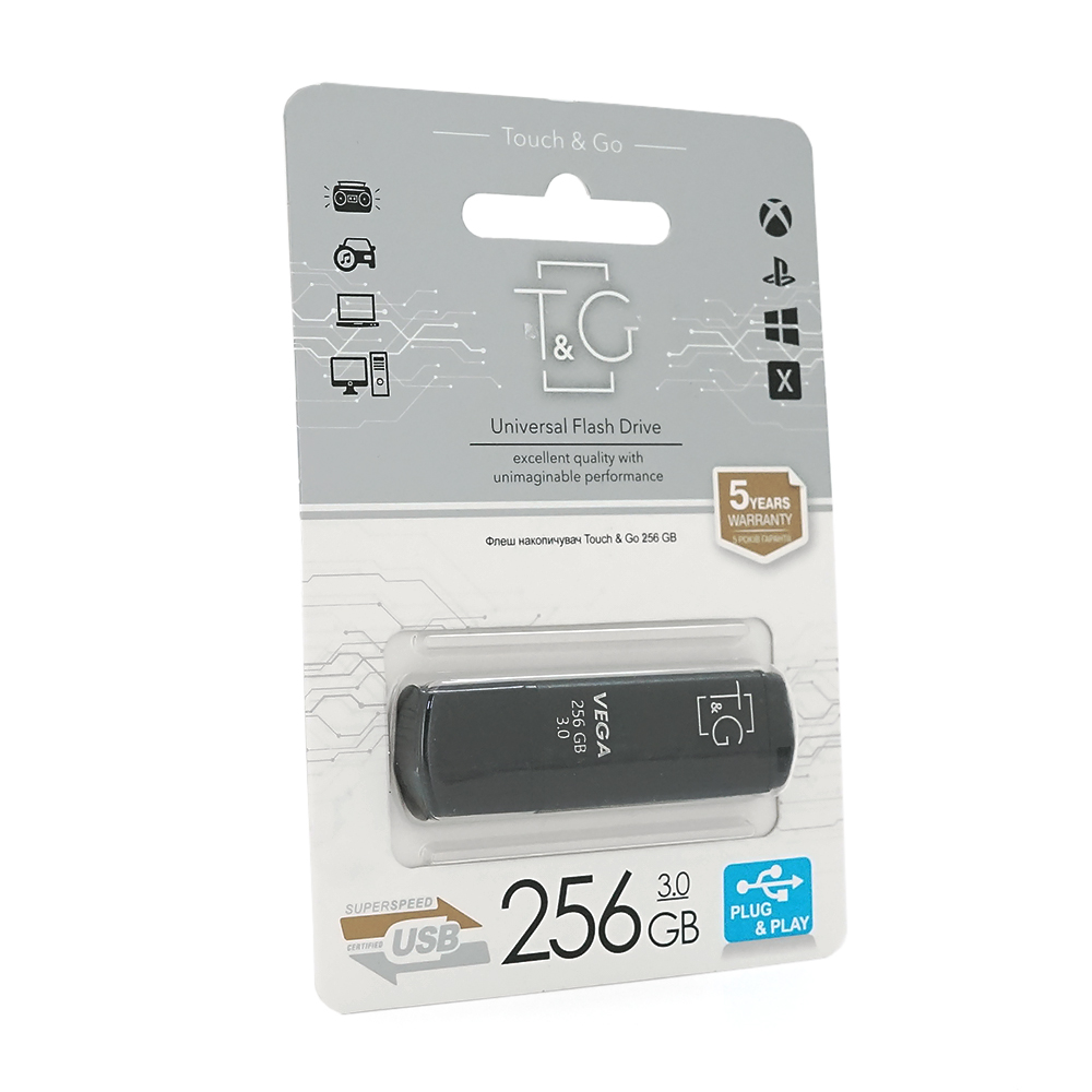 Флеш-накопичувач T&G 121 Vega, USB 3.0, 256GB, Metal, Blister (Y-47213)